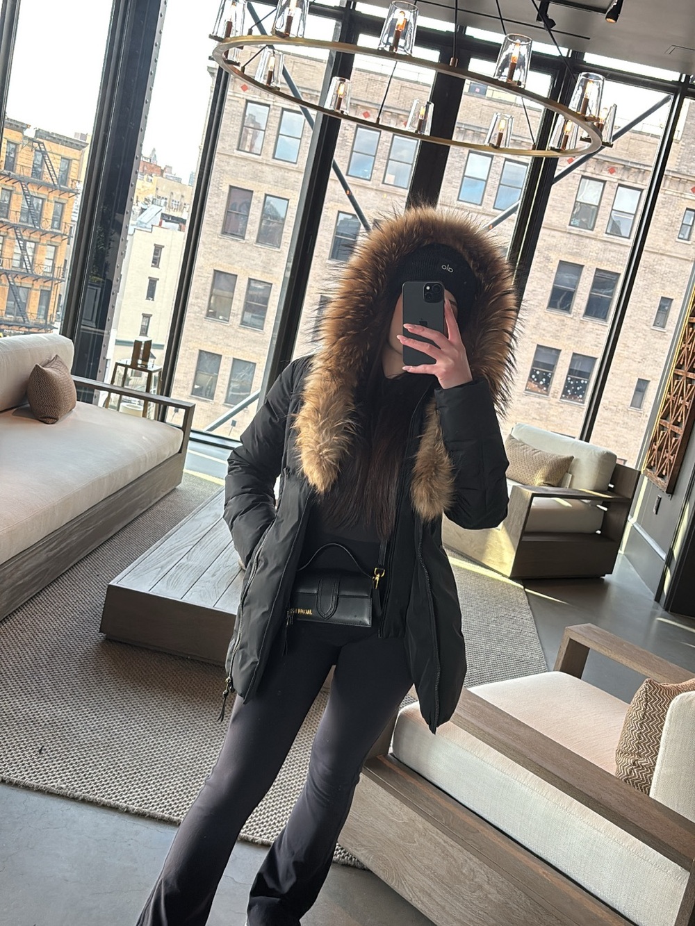 Mackage Black Puffer Parka with Brown Faux-Fur Trim Hood - Picture 1 of 4
